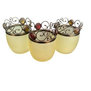 Set of 3 PartyLite Paris Retro Votive Holder P7673 Tealight Frosted Glass‎
